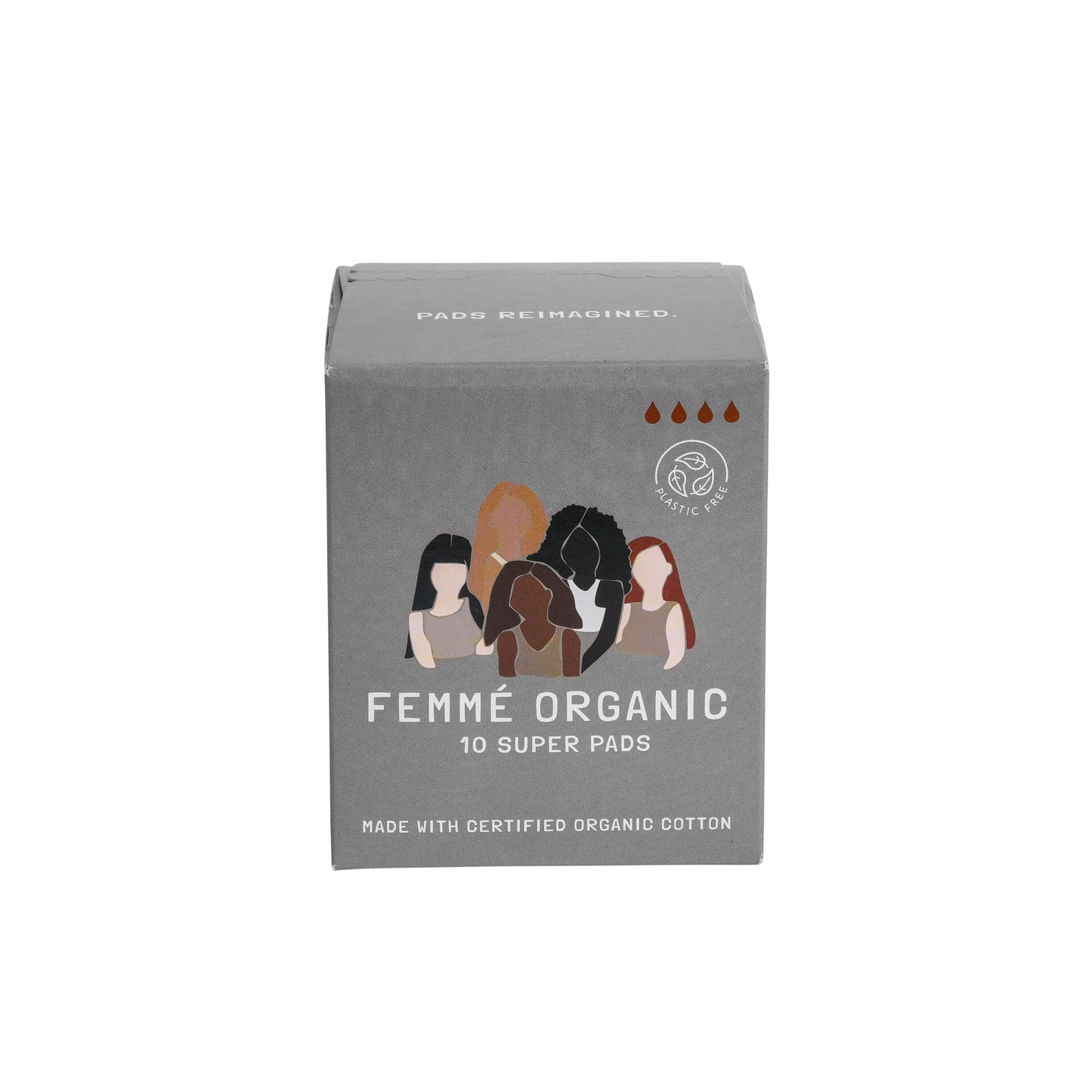 Femme Organic Super Pad Products in Carton: A box containing organic super pads for feminine hygiene.